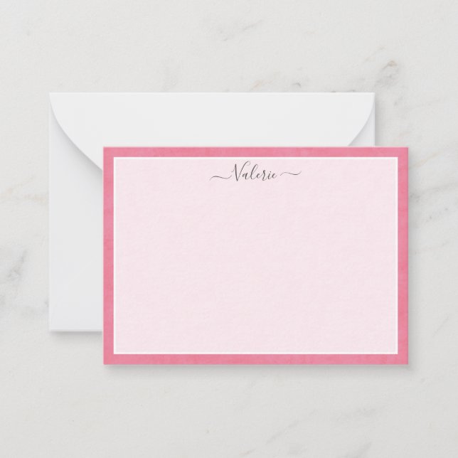 Einfache Script Personalisiert Girly Pink Mitteilungskarte (Vorderseite)