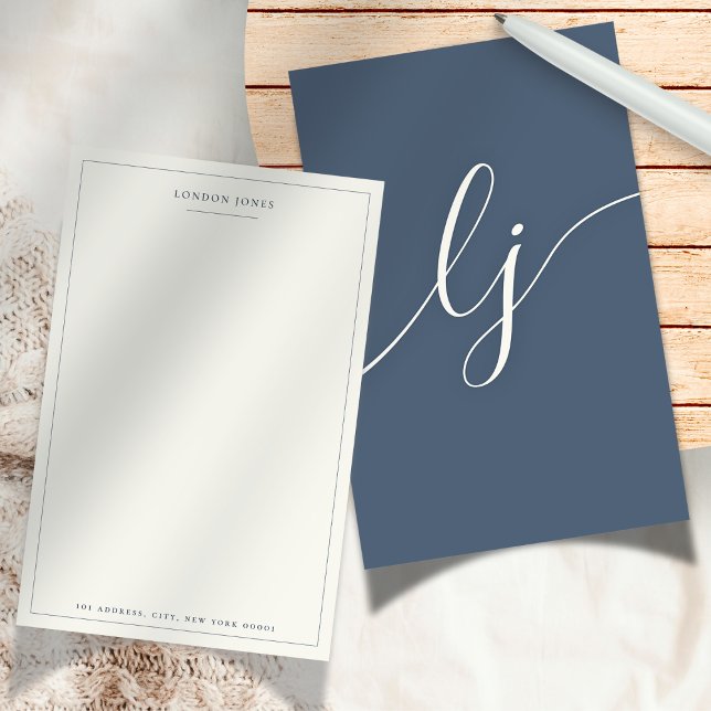 Einfache Script Personalisiert Stationery Navy Elf Briefpapier (Von Creator hochgeladen)