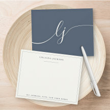 Einfache Script Personalisiert Stationery Navy & I