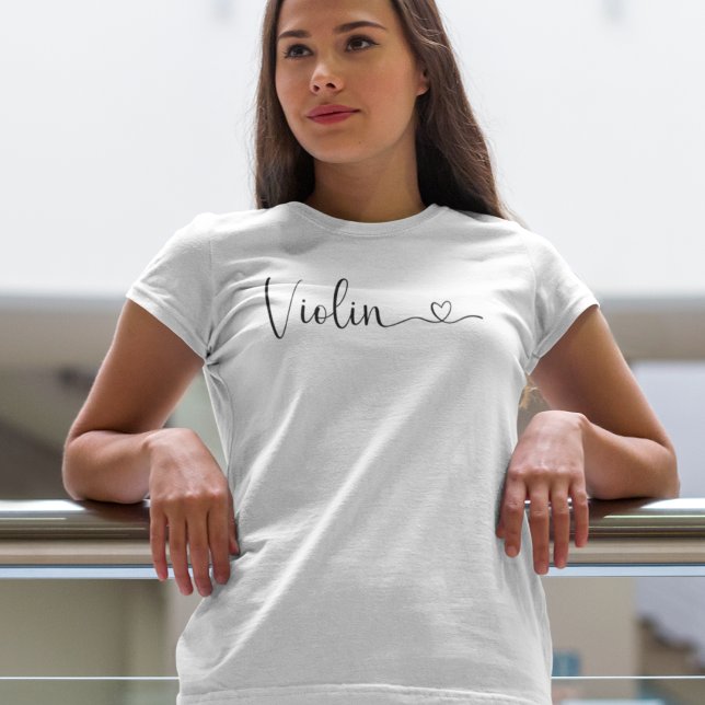 Einfache Script Violin Heart Elegante T-Shirt (Von Creator hochgeladen)