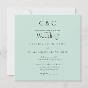 Einfache Seafoam-Monogramm-Hochzeit im Quadrat Einladung