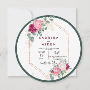 Einfache Seite Grün   Blush Pink Floral Wedding Einladung