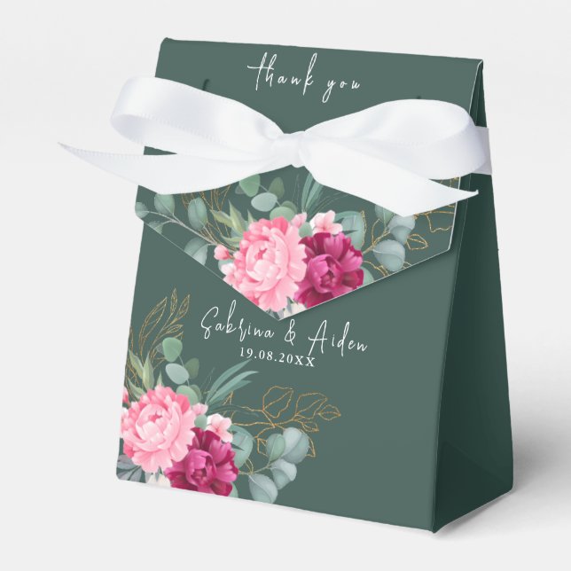 Einfache Seite Grün | Blush Pink Floral Wedding Geschenkschachtel (Vorderseite)