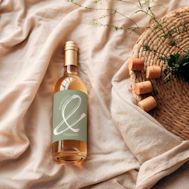 Einfache Seite Grün Minimalistisch Moderne Hochzei Weinetikett (Von Creator hochgeladen)