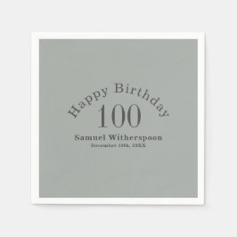 Einfache Seite Grün und Kohle Grau 100. Geburtstag Serviette