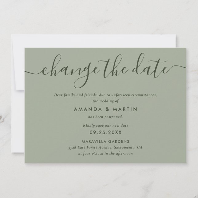 Einfache Seite Grüne Änderung Datum Zurückstellung Ankündigung (Vorderseite)