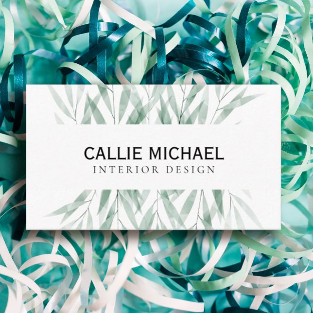 Einfache Seite Grüne Leaf Visitenkarte (#sagegreen #greenery #leaf #stylist #gardener #planner #designer #interior #plants)