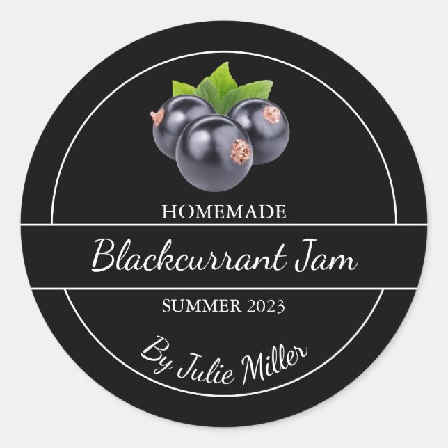 Einfache, selbst gemachte Blackcurrant-Jam-Label Runder Aufkleber (Vorderseite)