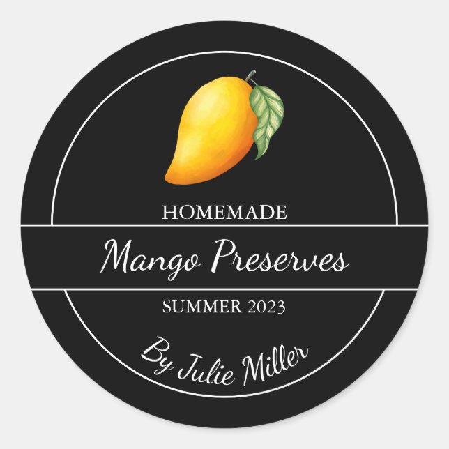 Einfache, selbst gemachte Mango behält schwarzes E Runder Aufkleber (Vorderseite)