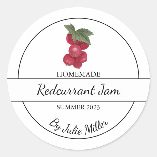 Einfache, selbst gemachte Redcurrant-Jam-Label Runder Aufkleber (Vorderseite)
