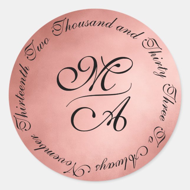 Einfache Shades des Blush Monogram Wedding Date Runder Aufkleber (Vorderseite)