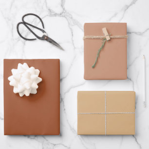 Einfache Sienna-Messing-Burlywood-Brauntöne 3 Töne Geschenkpapier Set