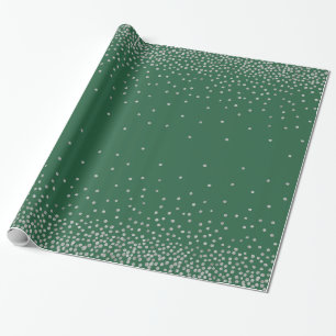 Einfache Silber-Confetti über dunkelgrünes Festi Geschenkpapier
