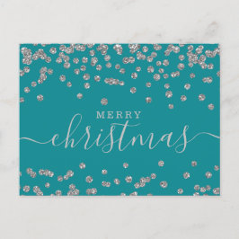 Einfache Silber Weihnachtsfeiertage Glitzer Aquama Feiertagspostkarte