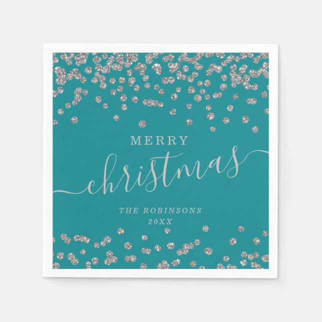 Einfache Silber Weihnachtsfeiertage Glitzer Aquama Serviette (Vorderseite)