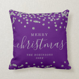 Einfache Silber Weihnachtsfeiertage Glitzer Lila Kissen