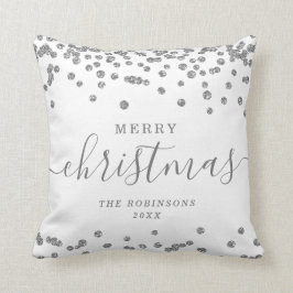 Einfache Silber Weihnachtsfeiertage Glitzer Weiß Kissen