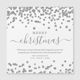 Einfache Silber Weihnachtsfeiertage Glitzer Weiß Magnetkarte
