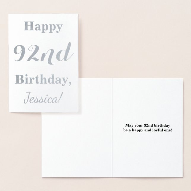 Einfache Silberfolie "HAPPY 92. BIRTHDAY" + Name Folienkarte (Anzeige)