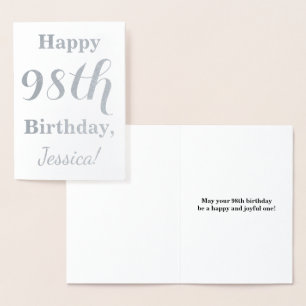 Einfache Silberfolie "HAPPY 98. GEBURTSTAG" + Name Folienkarte