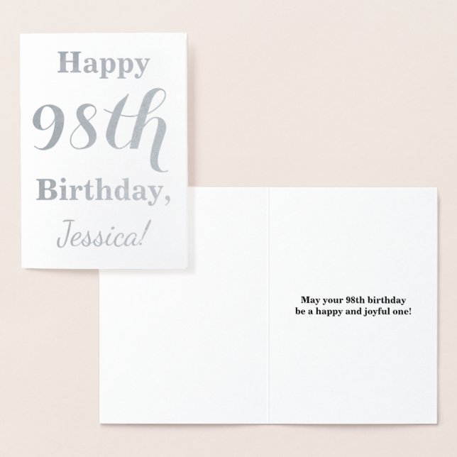 Einfache Silberfolie "HAPPY 98. GEBURTSTAG" + Name Folienkarte (Anzeige)