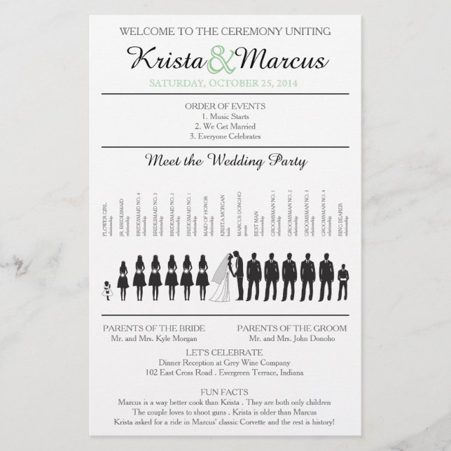 Einfache Silhouetten Hochzeitsprogramm Flyer (Vorderseite)