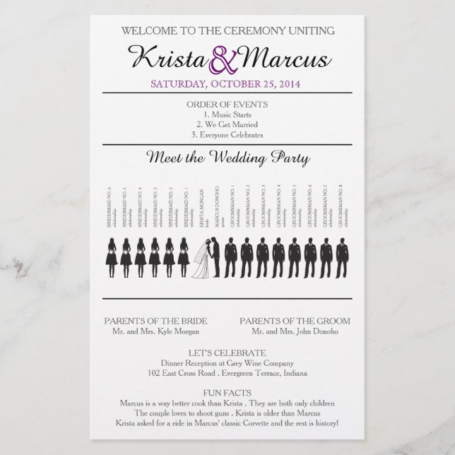 Einfache Silhouetten Hochzeitsprogramm Flyer (Vorderseite)