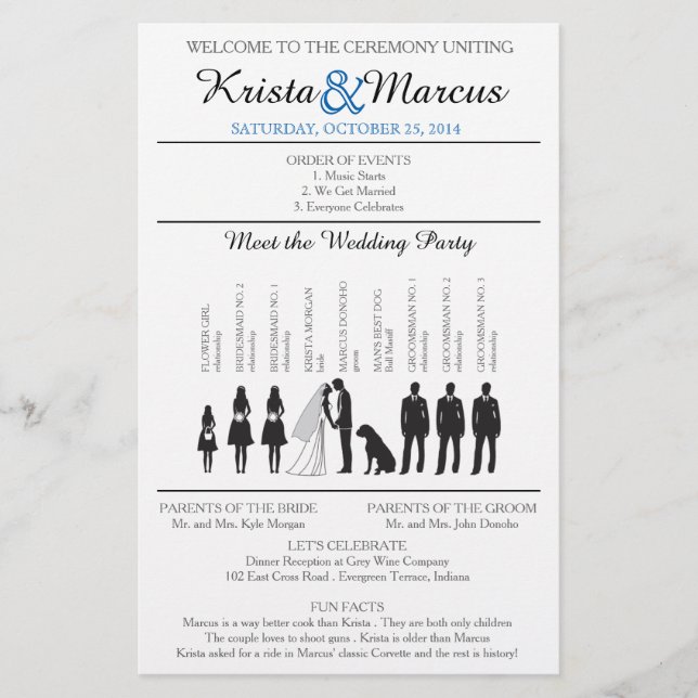 Einfache Silhouetten Hochzeitsprogramm Flyer (Vorderseite)