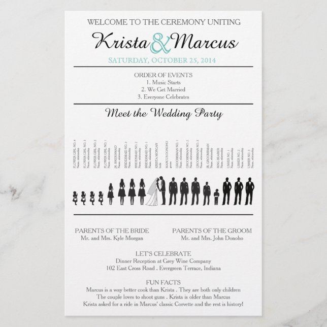 Einfache Silhouetten Hochzeitsprogramm Flyer (Vorderseite)