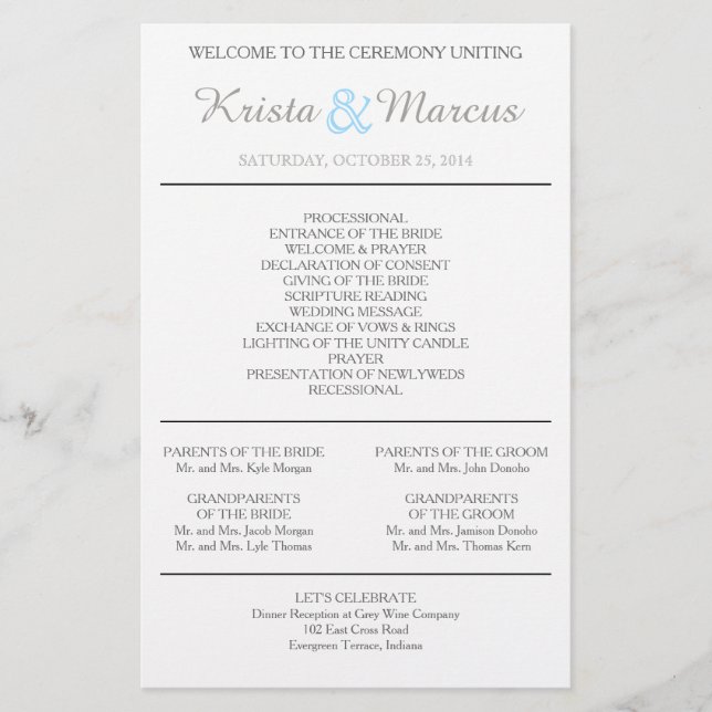 Einfache Silhouetten Hochzeitsprogramm Flyer (Vorderseite)