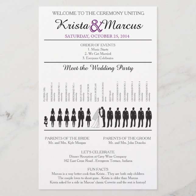 Einfache Silhouetten Hochzeitsprogramm Flyer (Vorderseite)