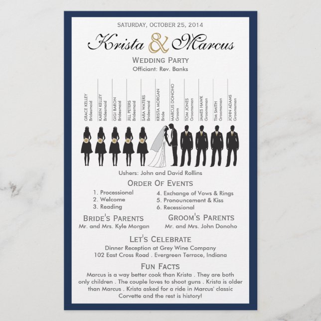 Einfache Silhouetten Hochzeitsprogramm Flyer (Vorderseite)
