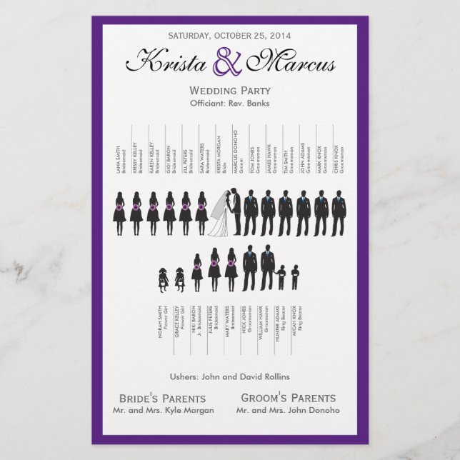 Einfache Silhouetten Hochzeitsprogramm Flyer (Vorderseite)