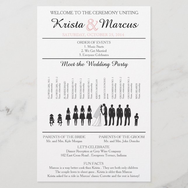 Einfache Silhouetten Hochzeitsprogramm Flyer (Vorderseite)