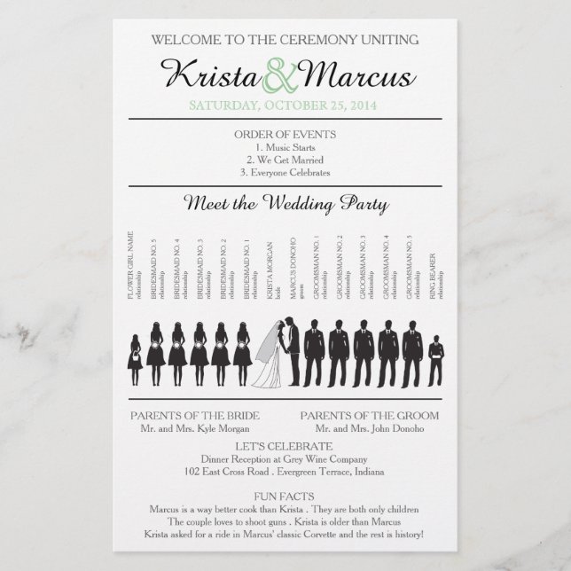 Einfache Silhouetten Hochzeitsprogramm Flyer (Vorderseite)