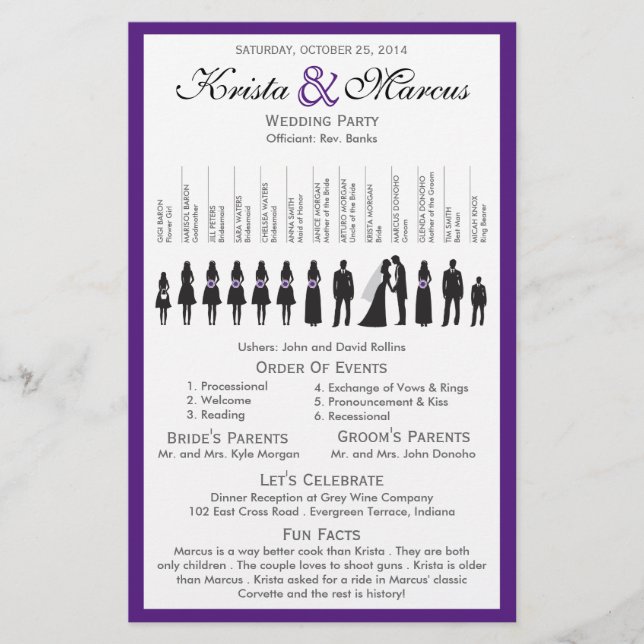 Einfache Silhouetten Hochzeitsprogramm Flyer (Vorderseite)
