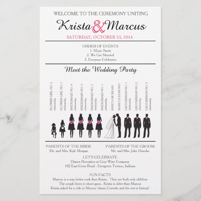 Einfache Silhouetten Hochzeitsprogramm Flyer-3 (Vorderseite)