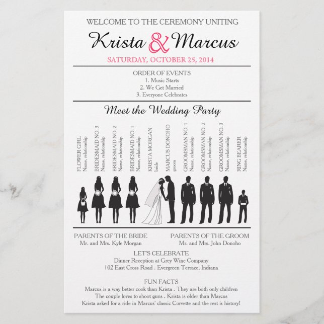 Einfache Silhouetten Hochzeitsprogramm Flyer-3RF (Vorderseite)
