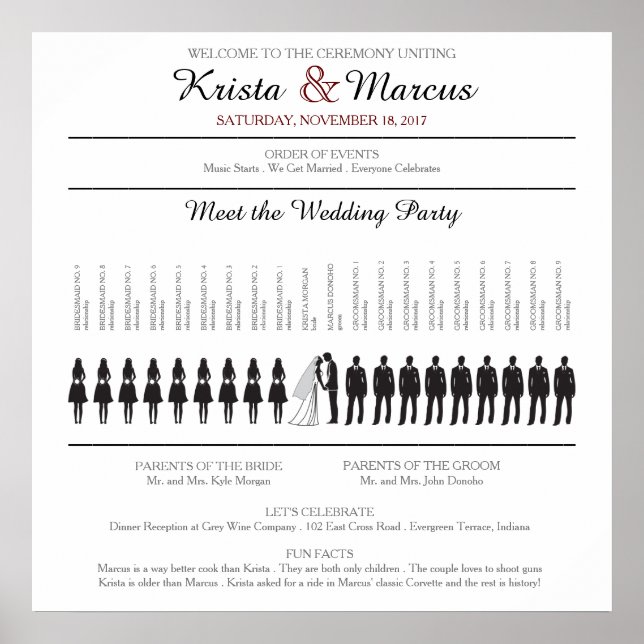 Einfache Silhouetten Hochzeitsprogramm Poster (Vorne)
