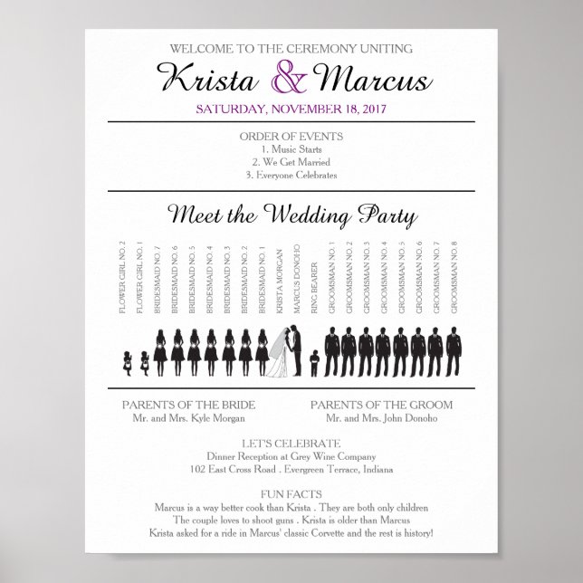 Einfache Silhouetten Hochzeitsprogramm Poster (Vorne)