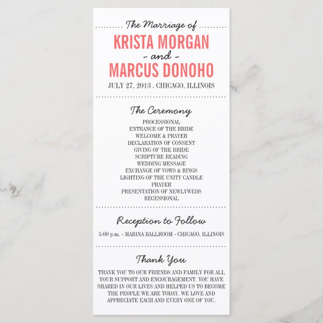 Einfache Silhouetten Hochzeitsprogrammkarte Programm (Vorderseite)