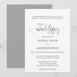 Einfache Silver Foil Calligrafy Formal Wedding Einladung