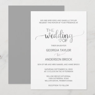 Einfache Silver Foil Calligrafy Formal Wedding Einladung