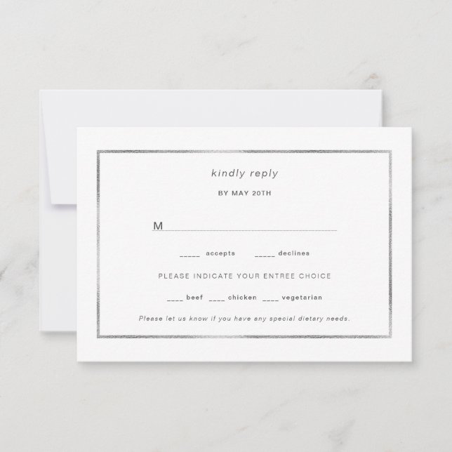 Einfache Silver Foil Rahmen Hochzeit rsvp (Vorderseite)