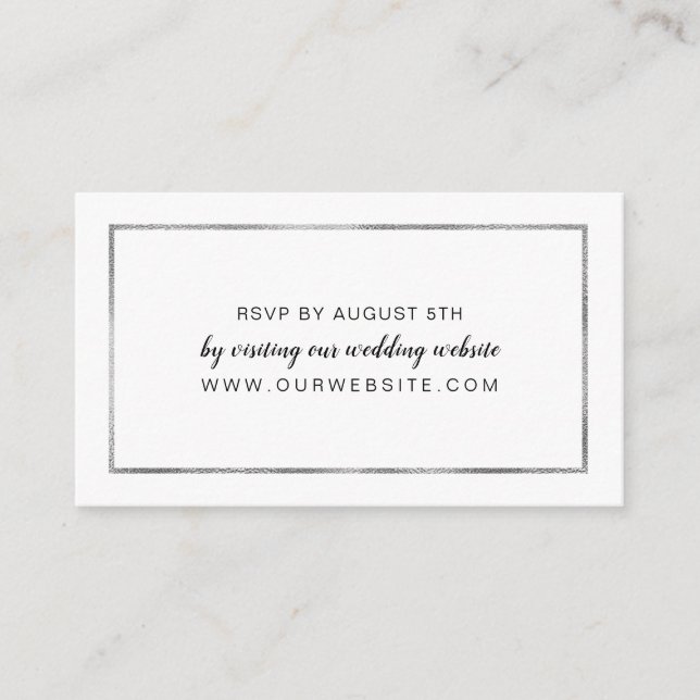 Einfache Silver Frame Hochzeit RSVP Online-Karte Begleitkarte (Vorderseite)