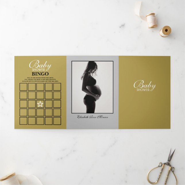 Einfache Silver & Gold Baby Duschsuite Dreifach Gefaltete Einladung (Außenbereich)