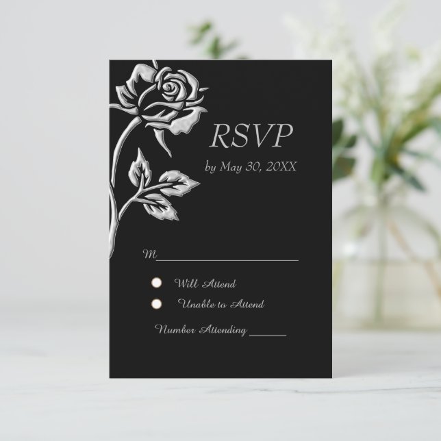 Einfache Silver-Rose RSVP Karte (Stehend Vorderseite)