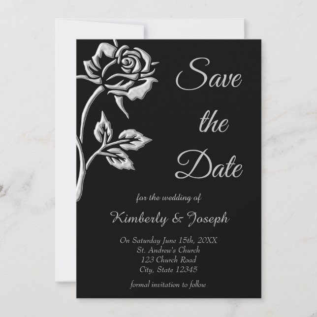 Einfache Silver-Rose Save The Date (Vorderseite)