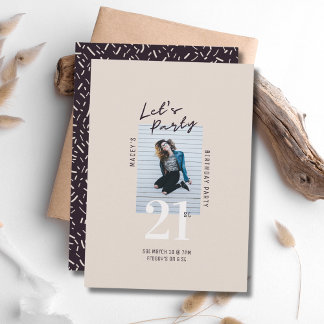 Einfache Single Foto 21. Geburtstagsfeier Party Ei Einladung