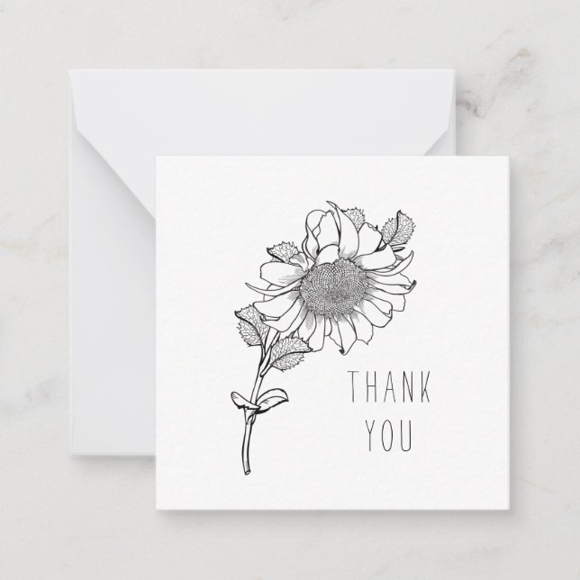 Einfache Single handGezeichnet Sonnenblume Danke,  Mitteilungskarte (Vorderseite)